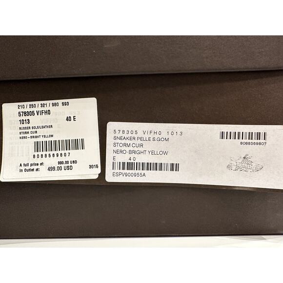Bottega Veneta Mens Leather Black/Yellow Sneakers 7 US 578305 1013 NIB $950 main image 10